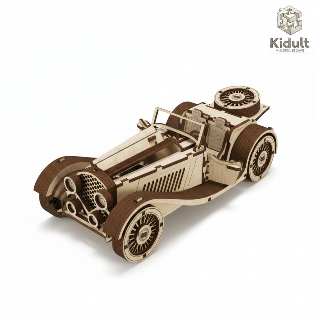 Vintage Open Roof Roadster Car – Wooden DIY Model