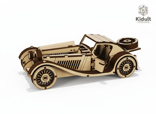 Vintage Roadster 3D Wooden Car Puzzle | Classic Hot Rod Model Kit