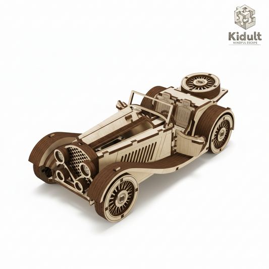 Vintage Open Roof Roadster Car – Wooden DIY Model